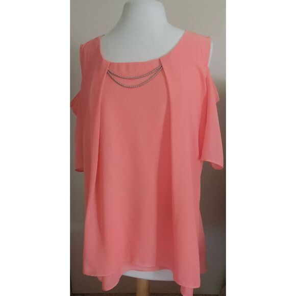 +15  Collection open shoulder Women's peachy flowy blouse - Picture 1 of 9